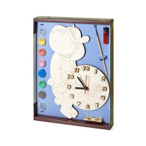 фото Дни часы с циферблатом под роспись 'бегемот' с красками нескучные игры