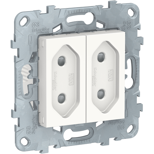 фото Розетка schneider electric unica new 2-модульная, без зазем., со шторк, винт. зажим, 10 а, белый