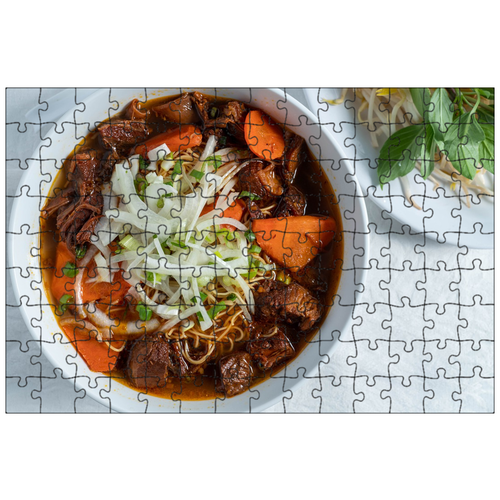 фото Магнитный пазл 27x18см."азиатское блюдо, говядина азиатское блюдо, миска супа" на холодильник lotsprints