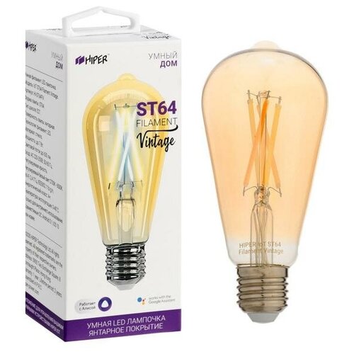 фото Умная led лампа hiper filament vintage, wi-fi, е27, 7 вт, 2700-6500 к, 600 лм qwen