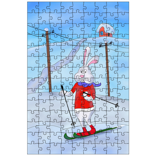 фото Магнитный пазл 27x18см."кролик, заяц, горные лыжи" на холодильник lotsprints