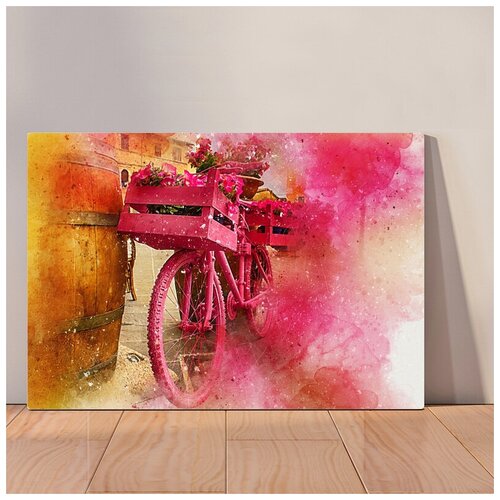 фото Картина розовый велосипед, 30x40 см, картина на холсте на деревянном подрамнике с настенным креплением вау холст
