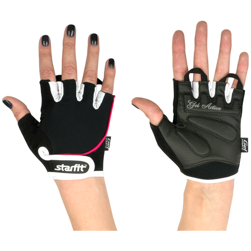 фото Перчатки для фитнеса starfit su-111, черные/белые/розовые размер s
