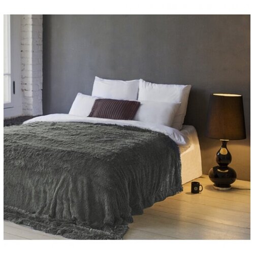 фото Меховой плед травка с длинным ворсом 220мх240 (темно-серый) home textile