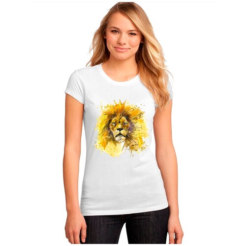 фото "женская белая футболка лев, корона, взгляд". размер s drabs