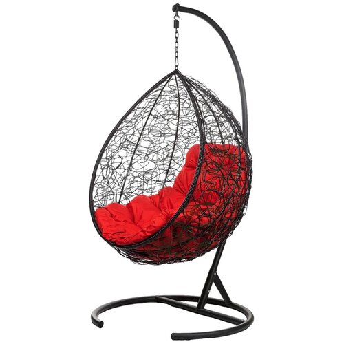 фото Кресло подвесное ювимет "tropica", черное, со стойкой, красная подушка (чехол в подарок)