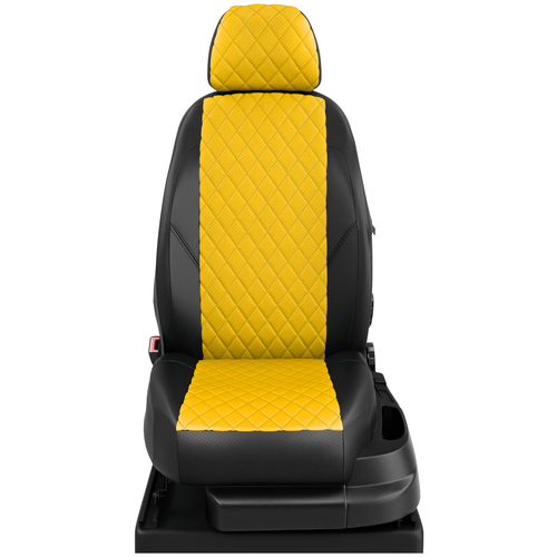 фото Авточехлы для honda civic 9 с 2012-н. в. седан задняя спинка 40 на 60, сиденье единое, передний подлокотник, задний подлокотник (молния), 2 надкрыльника, 5-подголовников (хонда цивик). эк-31 желтый/чёрный ромб: жёлтый avtolider1
