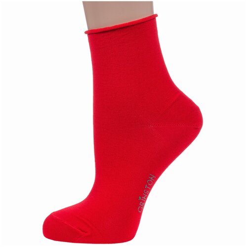 фото Женские носки без резинки из мерсеризованного хлопка grinston socks (pingons) красные, размер 23