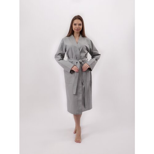 фото Халат , на завязках, длинный рукав, банный халат, размер 48,50, серый comfortlife