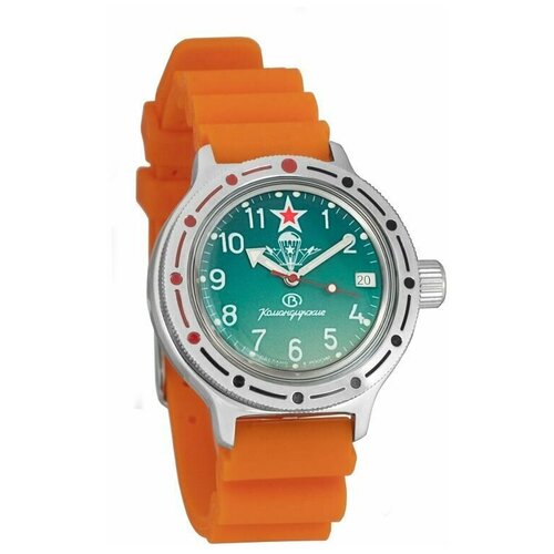 фото Часы мужские механические восток амфибия 420307 с автоподзаводом (резина оранжевая)