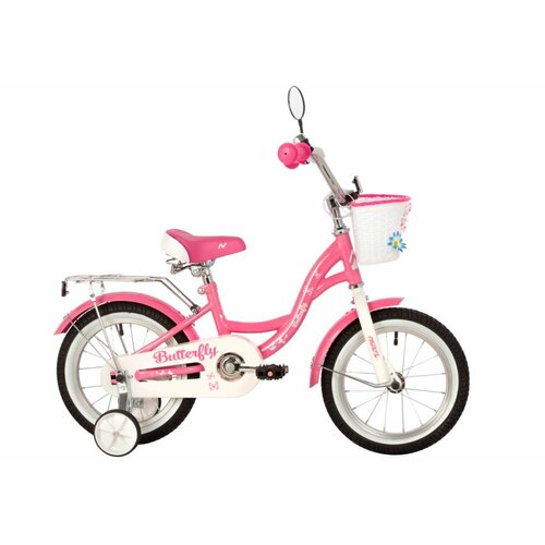 фото Велосипед детский novatrack 16"167butterfly. pn23 розовый, тормоз нож, крылья и багаж хром, корз, пол