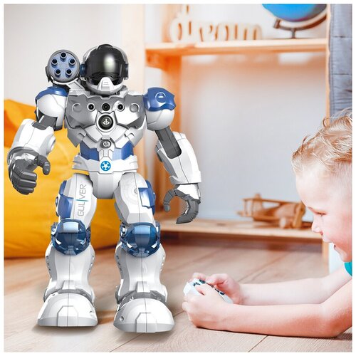 фото Интерактивная игрушка для мальчиков умный робот на радиоуправлении с пультом, русская озвучка, управление голосом и жестами, двигается и танцует, 20 голосовых команд, стреляет из оружия, обучает английскому языку, робот программируемый, высота 32 см zhorya
