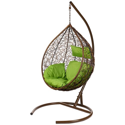 фото Кресло подвесное ювимет "tropica", коричневое, со стойкой, зелёная подушка (чехол в подарок)