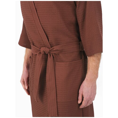 фото Халат вафельный bio-textiles "кимоно" для дома и бани, размер 44-46 шоколадный