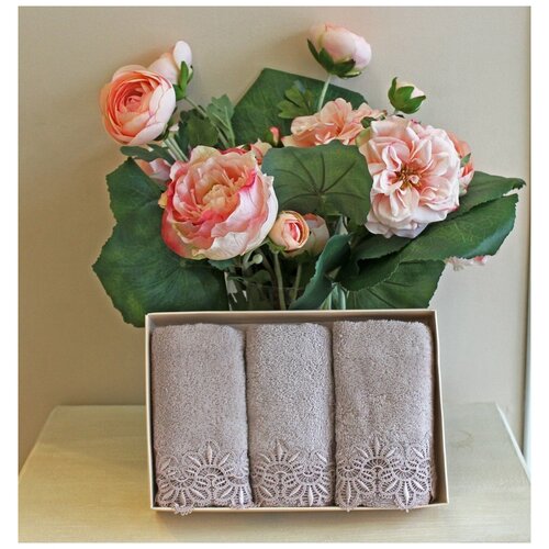 фото Набор полотенец для ванной в подарочной упаковке 32х50 3 шт. soft cotton victoria хлопковая махра лиловый