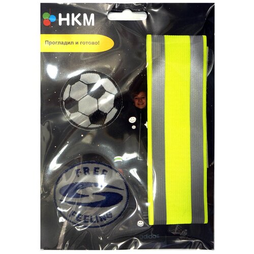 фото Комплект светоотражающих аппликаций + манжета hkm, рожица и мяч манжета 5 х 40 см