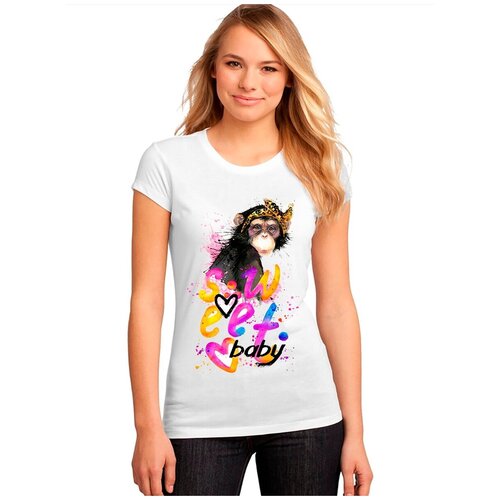 фото "женская белая футболка обезьяна, ободок, взгляд". размер m drabs