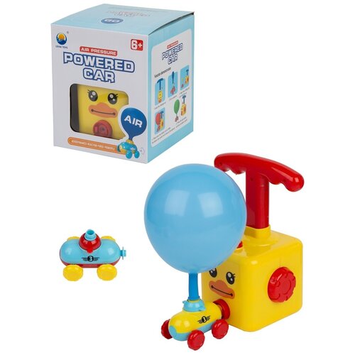 фото Набор машинки с запуском, воздушные шары, помповым насосом duck для игры мальчиков и девочек от 3-х лет. насос надувает шарик на машинке toygalaxy