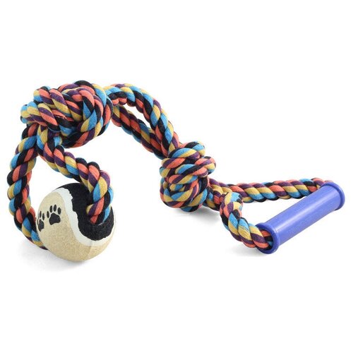 фото 0109xj верёвка цветная с мячом с узлами с резиновой ручкой 43см 250-260г6 (10 шт) triol