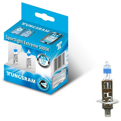 фото Лампы tungsram "sportlight extreme", h1, +40%, 12v, 55w, p14,5s, 5000k, комплект 2 шт.