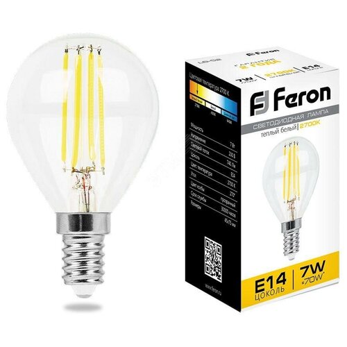 фото Лампа светодиодная led 7вт е14 теплый шар filament (lb-52) feron