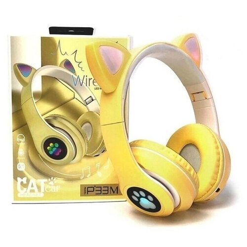 фото Беспроводные наушники cat ear p33m с bluetooth и светящимися кошачьими ушками и лапкой (желтый) нет бренда