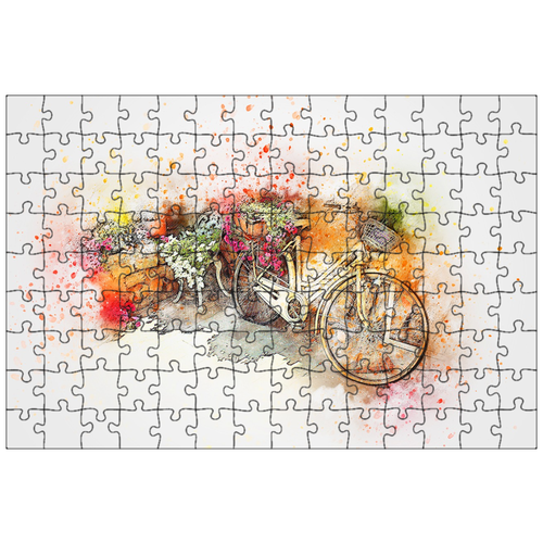 фото Магнитный пазл 27x18см."велосипед, цветы, корзина" на холодильник lotsprints