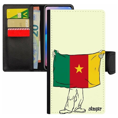 фото Чехол книжка на смартфон iphone 7 plus, "флаг камеруна с руками" страна туризм utaupia