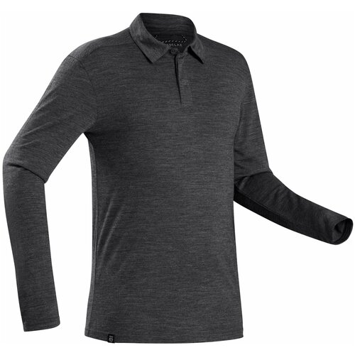 фото Рубашка-поло с дл. рукавами из шерсти мериноса для треккинга мужская travel 500, размер: s, цвет: черный forclaz х decathlon