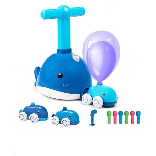 фото Машинка с воздушным шариком с насосом - запускалкой в виде кита / кит - запускалка - насос с 2- мя машинками и 10 воздушными шариками / летающие машинки panawealth