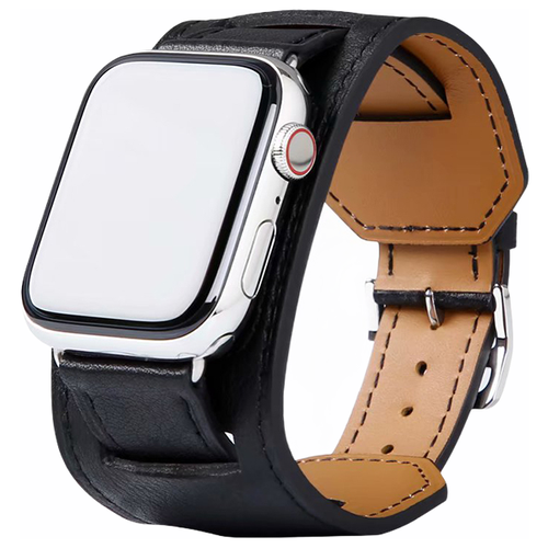 фото Широкий ремешок- напульсник mypads для умных смарт- часов apple watch 42mm из высококачественной импортной кожи черный