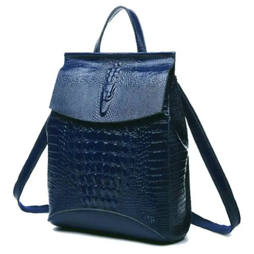 фото Рюкзак шоппер , натуральная кожа, фактура под рептилию, внутренний карман, регулируемый ремень, синий mega outlet