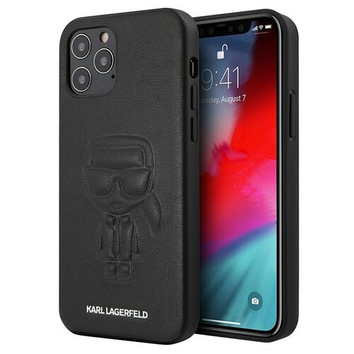 фото Чехол-накладка для iphone 12 pro max karl lagerfeld pu ikonik outlines metal logo hard, черный/розовый (klhcp12lpcuikpi)