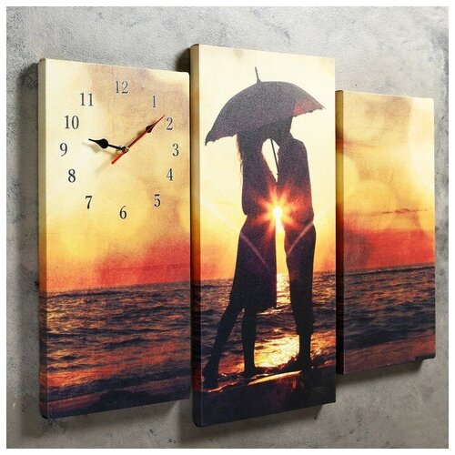 фото Часы настенные модульные "влюблённая пара на берегу", 60 x 80 см сюжет