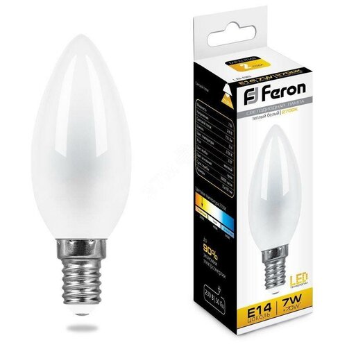 фото Лампа светодиодная led 7вт е14 теплый матовая свеча filament (lb-66) feron