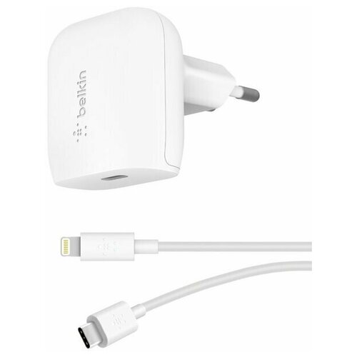 фото Сетевое зарядное устройство belkin home charger 20w usb-c + lightning cable 1.2m, белый