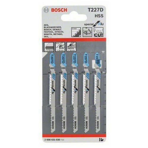 фото Пилки для лобзиков bosch t 227 d 5шт. унив. для аллюм.крив.рез 2608631030