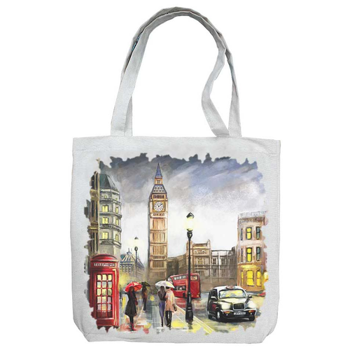 фото Текстильная сумка-авоська с донышком, эко шоппер 35*42 тканевая женская хозяйственная сумка шоппер, рисунок с одной стороны лондон 2 гранд стиль
