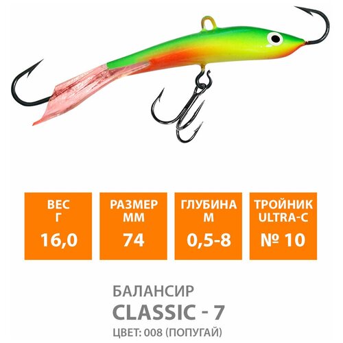 фото Балансир для зимней рыбалки aqua classic-7 74mm 16g цвет 008