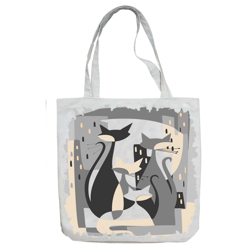 фото Текстильная сумка-авоська с донышком, эко шоппер 35*42 тканевая женская хозяйственная сумка шоппер, рисунок с одной стороны коты абстракция 2 гранд стиль
