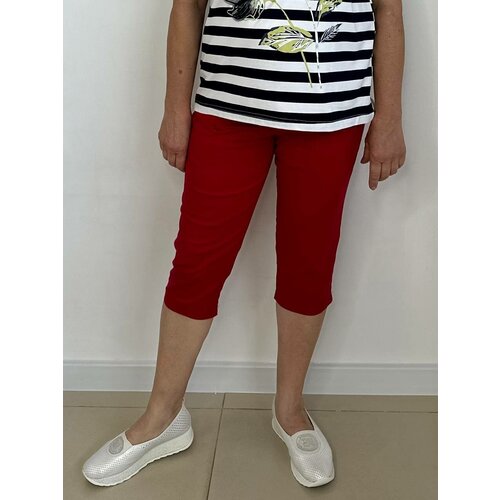 фото Капри летние, полуприлегающий силуэт, повседневный стиль, карманы, размер 52, красный asen