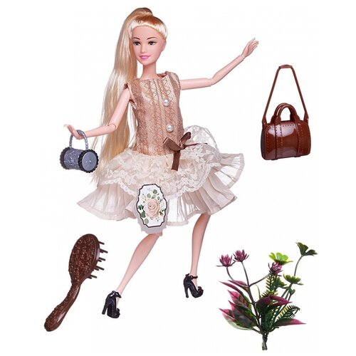 фото Кукла abtoys современный шик в платье без рукавов с плиссированной юбкой, коричневая сумка, светлые