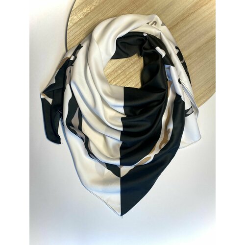 фото Платок viktoria, натуральный шелк, 90х90 см, черный, белый