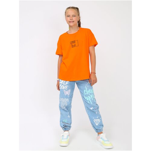 фото Krutto футболка/для девочки/стильная/фуфайка/детская/цветная/оранжевая (р. 140)