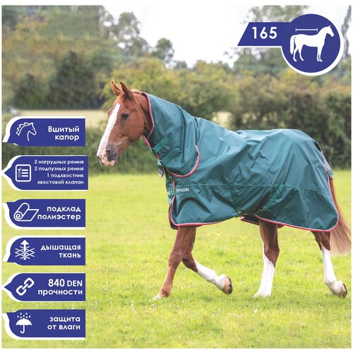 фото Попона прогулочная для лошади с капором shires typhoon "lite", 840d, 0g, 165, зеленый (великобритания)