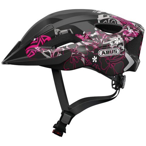 фото Шлем велосипедный aduro 2.0 с led фонариком и светоотр элемент, l(58-62см) с регулировкой, 325гр, 14 отв, сетка от насекомых, черн-розовый abus
