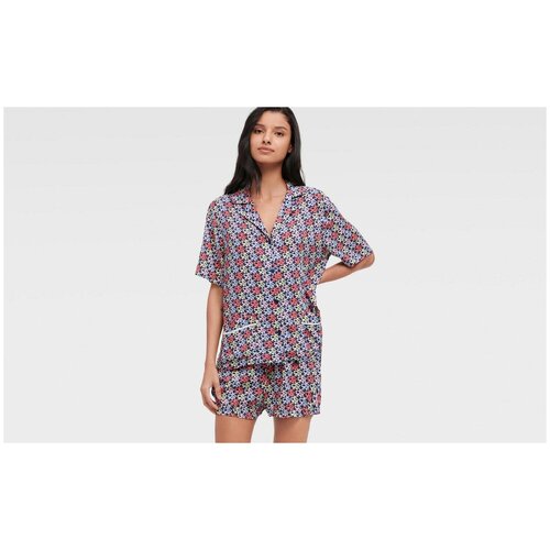 фото Пижама dkny xl синяя в цветные лого буквы рубашка с коротким рукавом и шорты