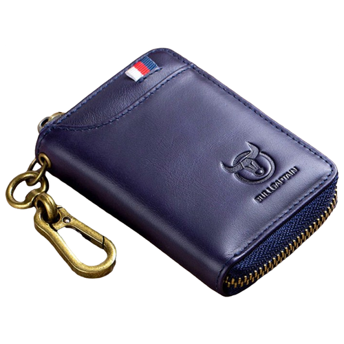 фото Мужской синий кошелек из кожи mypads m158-250 3в1 кожаный чехол для ключей, кошелек для монет, кредитница\визитница на молнии в подарочной упаковке