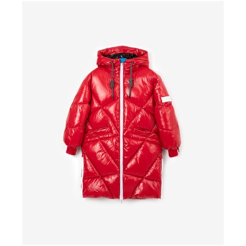 фото Пальто зимнее оверсайз красное gulliver, размер 158, мод. 22209gjc4501