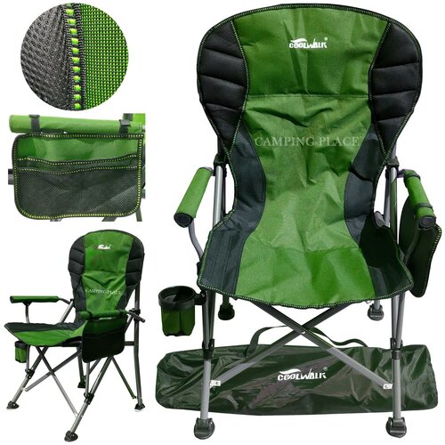 фото Кресло складное с подлокотниками, подстаканником и сумкой 53х40х100см coolwalk зеленое
